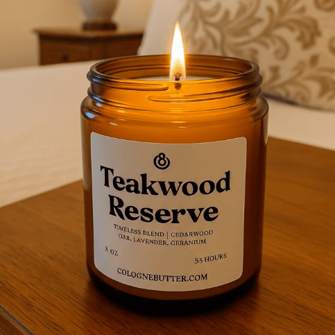 Luxury Teakwood Reserve Candle with natural wood scent